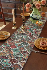 American vintage woven table runner jacquard coffee table cover retro floral home decor