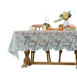 Tovaglia rettangolare in pizzo bianco francese tovaglia da pranzo ricamata sfondo decorazione nozze