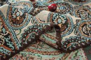 Nappe de table style vintage américain en coton polyester jacquard cachemire détail