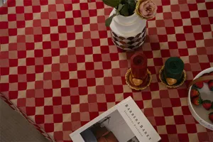 Red and beige checkered tablecloth retro picnic table cover for home kitchen dining room decor