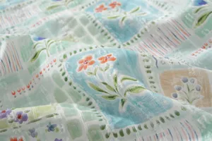 Tessuto tovaglia cotone jacquard floreale stile francese dettaglio mostra trama delicata.