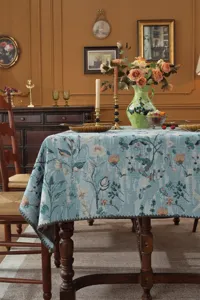 Nappe jacquard fleurs vintage rectangulaire esthétique coton tissu table à manger décor