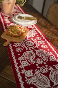 Red jacquard table runner polyester geometric festive table cover for dining room home decor 1pc
