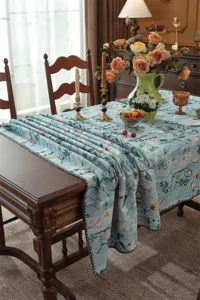 Nappe de table jacquard polyester coton rétro américaine style floral botanique