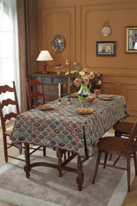 Nappe Jacquard Vintage Rectangle Florale Retro Housse de Table pour Decoration de Salle a Manger