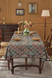Nappe Jacquard Vintage Detail Motif Floral Paisley Rétro Housse de Table Rectangulaire