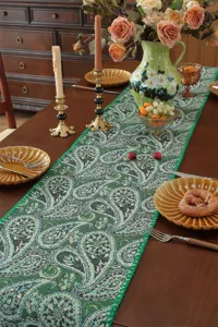 American retro paisley table runner green jacquard fabric dining table decoration