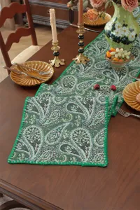 Vintage green paisley table runner jacquard table cloth for dining room retro home decor elegant