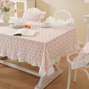 Tovaglia in jacquard di cotone stile francese con fiocchi e volant per tavolo da pranzo