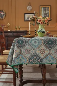 Nappe jacquard vintage americaine motif floral damas rectangulaire pour table a manger