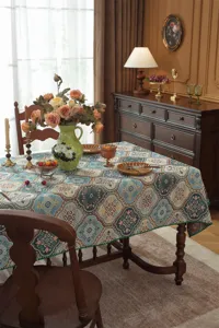 Nappe jacquard florale vintage américaine rectangulaire en polyester et coton pour table de salle.