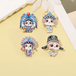 Cute Chinese opera cat enamel brooch set, Peking opera metal badge pin for bags and clothes.