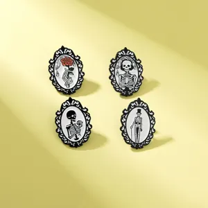 Set de broches squelette d'Halloween style punk gothique, bijoux de badge émaillé vintage rétro.