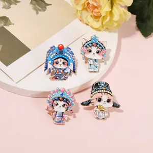 Cute Chinese Peking opera cat enamel brooches set, creative metal alloy fashion lapel pins badges.
