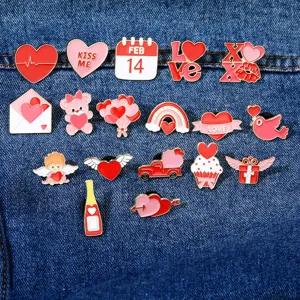 Valentine day love cartoon enamel pins set, cute heart brooches for clothes and bags.