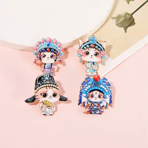 Chinese opera style cat alloy brooch cute Peking opera metal badge enamel pin for bags