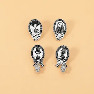 Ensemble de broches squelette gothique Halloween style punk badge email noir blanc