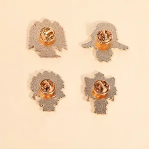 Detailed view of the back of Chinese opera kitten alloy brooch pins, showing sturdy hardware.