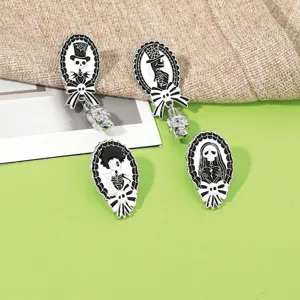 Set de broches en email Halloween gothique avec portraits de squelettes pour accessoires effrayants.
