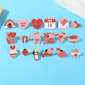 Valentine's Day cartoon cute enamel brooch pins, heart love sweet couple badges for bags clothes.