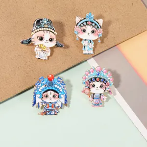 Cute Chinese opera cat alloy enamel pin set, creative metal brooch badge for bags.