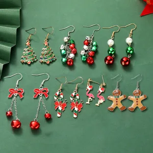 Christmas theme alloy earrings set featuring cute Christmas trees and gingerbread men.