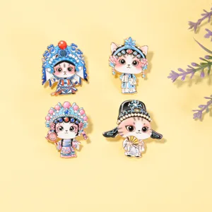 Chinese style opera kitten alloy brooch, cute Beijing opera metal badge for backpack and clothes.