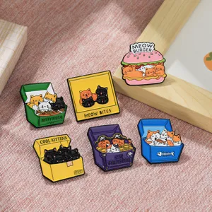 Joli ensemble de pins émaillés chat dessin animé burger pizza broches badges pour sacs