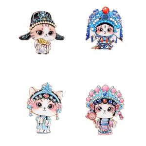 Cute Chinese opera cat enamel pin set, metal badges for backpack and clothing decoration gifts.