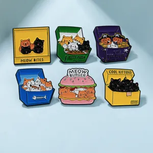 Joli ensemble de broches en émail chat de dessin animé badges animaux mignons pour vêtements
