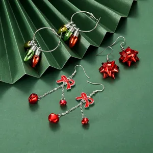 Christmas earrings set cute festive alloy lightbulb bell bow earrings for women jewelry