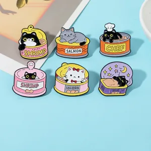 Joli set de broches en émail chat dessin animé en boîte, badges métalliques mignons pour vêtements.