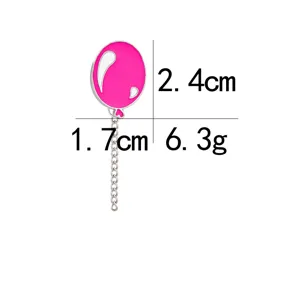 Pink balloon metal brooch with hanging chain detail, fashion creative clothing accessory.
