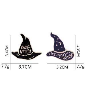 Set de broches esmaltados de sombrero de bruja, basic witch y wizard para Halloween.