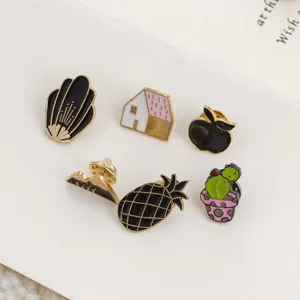 Enamel pin set cute cartoon house pineapple mountain cactus brooch badge accessories