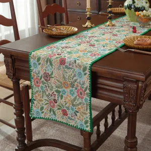 American Vintage Polyester Table Runner Scalloped Edge Yarn Dyed Jacquard Paisley Floral Home Dining Table Cabinet Scarf Tapestry