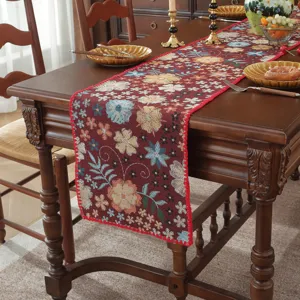 Vintage American Style Woven Table Runner Retro Floral Coffee Table Cloth Covers