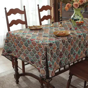Nappe rectangulaire jacquard fleurs paisley en mélange de coton vintage américaine pour table