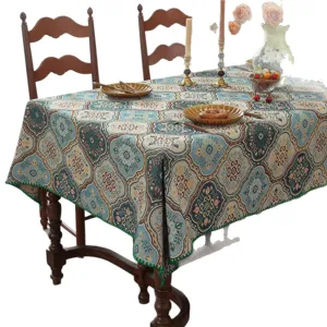 Nappe jacquard rétro américaine, mélange de coton floral vintage rectangulaire.