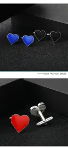 Elegant heart-shaped enamel cufflinks for men wedding and business suit shirts, stylish gift.