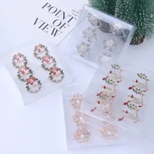 Christmas rhinestone napkin rings set, metal snowflake and deer table decor for party.