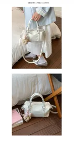 White Boston bag for women PU leather shoulder handbag stylish crossbody bag with charm