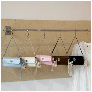 Korean style fashion PU leather shoulder bag casual crossbody small square bag with cute charm