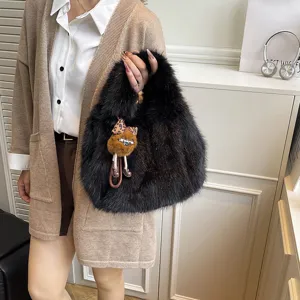 Winter fluffy faux fur handbag stylish plush tote bag for women chic cute daily use