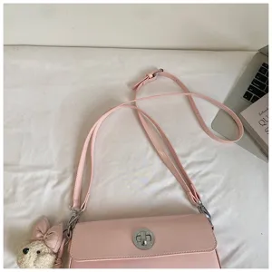 Pink PU leather crossbody shoulder bag for women cute chic stylish square handbag daily use