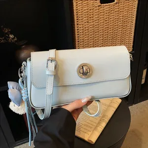 Women Fashion PU Leather Crossbody Bag Casual Small Square Handbag Simple Shoulder Bag With Metal Lock