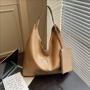 Vintage Soft PU Leather Large Capacity Tote Bag Women Minimalist Casual Commuting Shoulder Bag Chic Underarm Bag