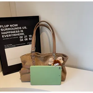 Winter retro frosted suede single shoulder tote bag casual commuting handbag for women stylish
