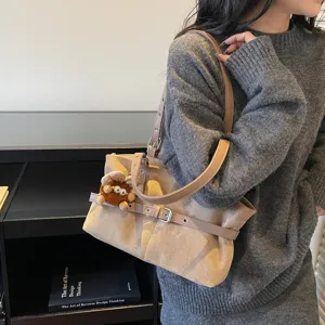 Winter vintage frosted suede shoulder underarm bag casual stylish handbag for women commute