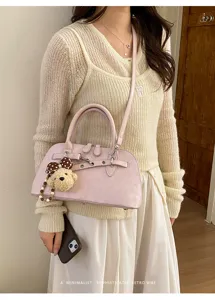 Sac à main coquillage rose femme rétro sac bandoulière épaule avec pendentif ours